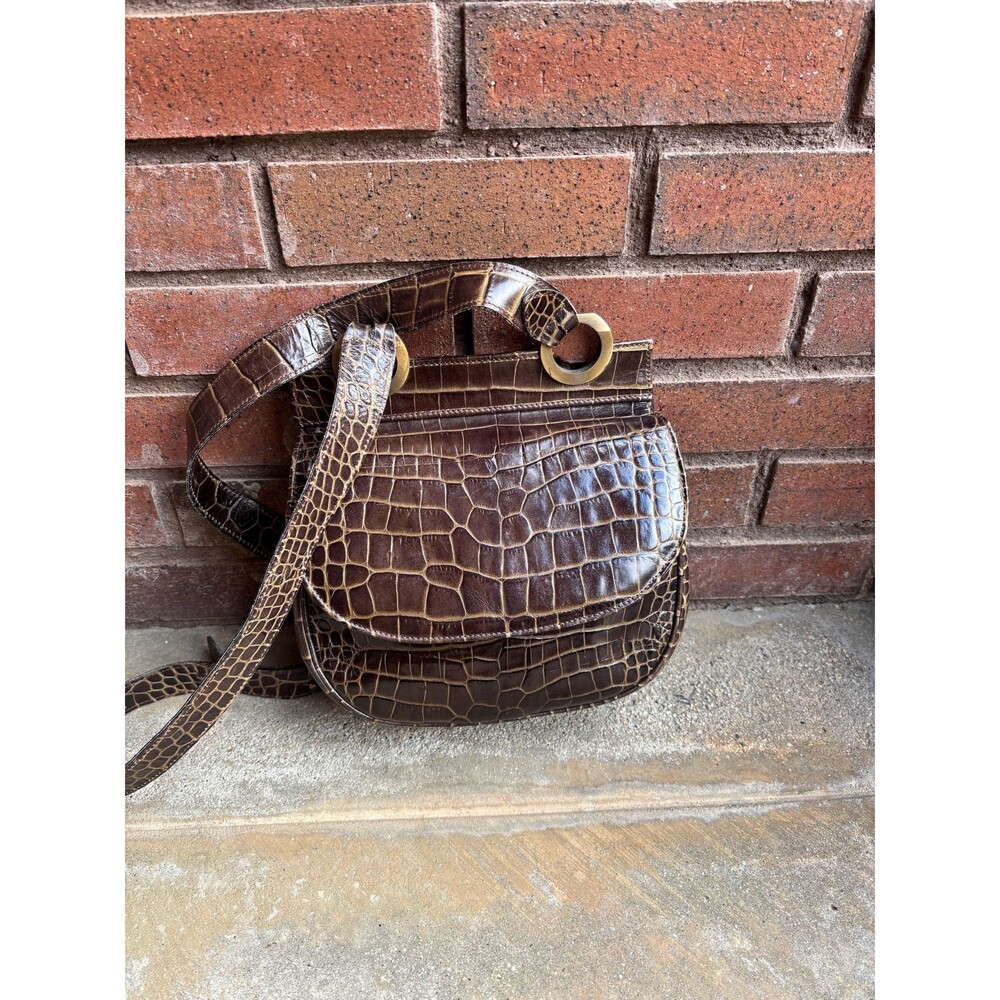 Brown Leather Croco Purse by Linda Allard for Ellen Tracy